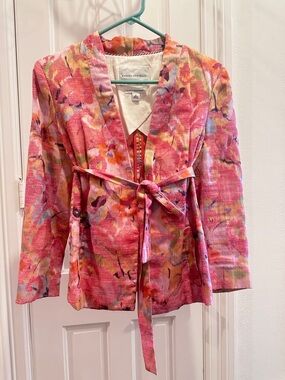 Banana Republic Pink Floral Tie-Waist Blazer